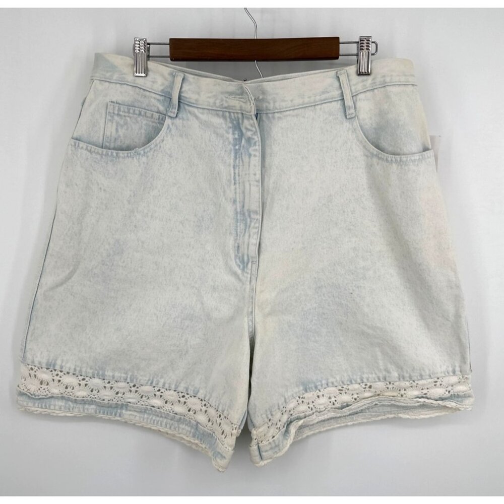 Stefano Vintage Ultra High Rise Jean Shorts Women 20 Crochet Lace Cut Out Hem NW
